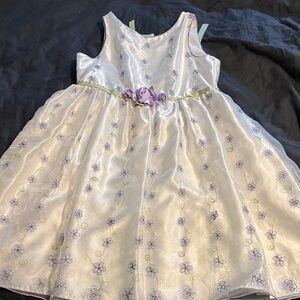 Elegant White and Purple Floral Kids Dress
